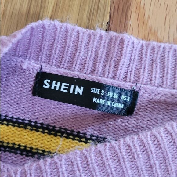 Purple Yellow Striped Crop Sweater Crew Small - Picture 4 of 5